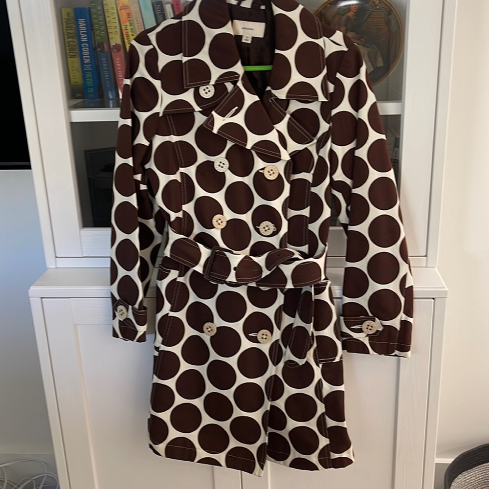 Merona Brown and White Polka Dot Trench Coat